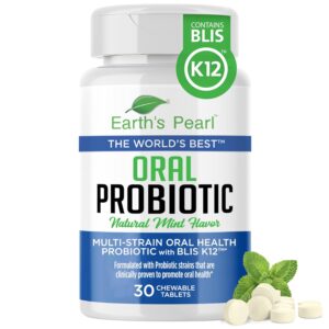 Earth's Pearl Dental Probiotic with BLIS K12 - Oral Probiotics for Oral Health with Mint Flavor - 30-Day Supply of Dental Probiotics for Bad Breath and Dental Health - Children...