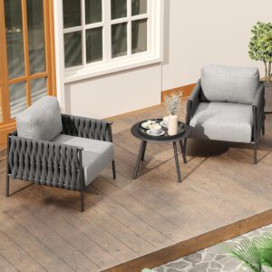 EAST OAK 3-Piece Patio Furniture Set | Armchairs & Coffee Table | Outdoor Furniture with Cushions | Deep Seating Modern Conversation Set | Garden, Porch, Balcony & Backyard |...