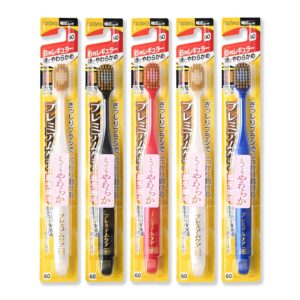 EBI-su Premium Care Toothbrush 5 Pack - Wide Head, Soft Flat-Trim Bristles for Effective Cleaning, Angled Neck for Back Teeth, Made in Japan, Adult Tooth Brush (No. 60 Medium -...