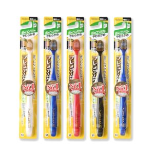 EBI-su Premium Care Toothbrush 5 Pack - Wide Head, Soft Flat-Trim Bristles for Effective Cleaning, Angled Neck for Back Teeth, Made in Japan, Adult Tooth Brush (No.51 Small...