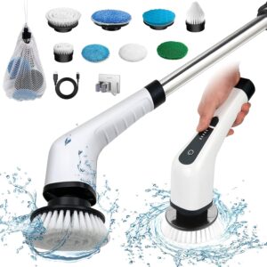 Electric Spin Scrubber, Cordless Bath Tub Power Scrubber with 8 Replaceable Drill Brush Heads, Shower Cleaning Brush with Adjustable Handle for Bathroom, Tile Floor & Car,...