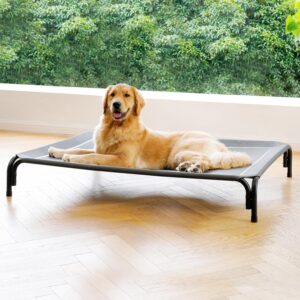 Elevated Dog Bed Raised Outdoor Dog Cot for Large Dogs, Installation Requires No Tools, Frame with Washable Cooling Breathable Mesh Anti-Slip Feet, Indoor Pet Bed, Grey, 43.3...
