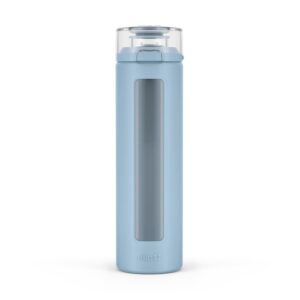 Ello Syndicate 20oz Reusable Glass Water Bottle with One-Touch Leak Proof Flip Lid, Protective Non-Slip Silicone Sleeve, Carry Loop for Coffee, Tea and Water, BPA-free,...