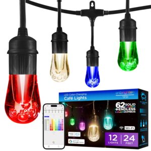 Enbrighten LED Wi-Fi Smart Vintage Cafรฉ Lights, 24ft, Multicolored/White, Patio, Backyard, Deck, Porch, Outdoor Lighting, Various Color Options, Smart Control, Bluetooth,...