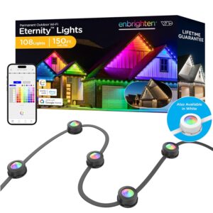 Enbrighten Vibe Eternity Permanent Outdoor Lights for House, 150ft, 108 RGBWIC LEDs, Close Spacing, 33lm, Color Changing, Christmas, Eave Lighting, Smart App, Works with Alexa,...