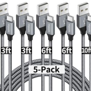 etguuds USB A to USB C Cable 5-Pack (3/3/6/6/10 ft), Fast Charging Type C Charger Cord for iPhone 17 16 15 Pro Max Plus Air, Samsung Galaxy S25 S24 S23 S22 S21 S20 A56 A17 A16,...