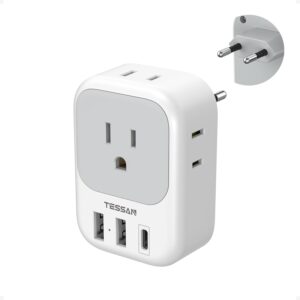 European Travel Plug Adapter USB C, TESSAN International Plug Adapter with 4 AC Outlets 3 USB Charging Ports, Type C Europe Power Adaptor for US to EU France Germany Iceland...