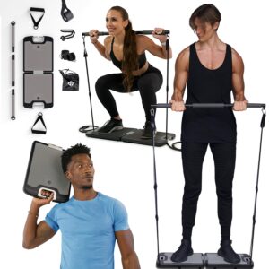 EVO Gym - Portable Home Gym Strength Training Equipment, at Home Gym | All in One Gym - Resistance Bands, Base Holds Gym Bar & Handles for Travel | Portable Gym & Home Exercise...