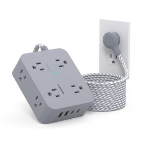 Extension Cord 6 Feet, HANYCONY Surge Protector Power Strip with 2 USB C Ports, 8 Outlets Extender with Flat Plug, Multi Plug Oulet for College Dorm Room Essentials