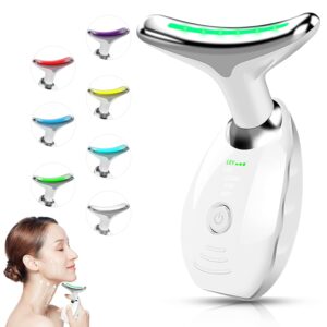 Facial Beauty Device, Face Massager Tool for Skin Care, Based on Triple Action LED, Thermal, and Vibration Technologies, Red and Blue LED Light, 7 Color Led Face and Neck...