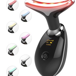 Facial Beauty Device, Multifunctional Facial Skin Care Tools with Vibration, Red and Blue LED Light, 7 Color Led Face and Neck Beauty Device for Home Use, Improve Skin