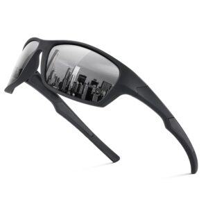 Fanshen Polarized Sunglasses for Men Women, Wrap Around Sunglasses for Mens Womens Cycling Fishing Running UV Protection