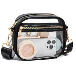 Fibrdoo Clear Bag Stadium Approved, Leather Clear Crossbody Purse Bag for Concerts Sports Events Festivals