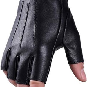 Fingerless Driving Gloves PU Faux Leather Outdoor Sport Half Finger Glove for Men Women Teens