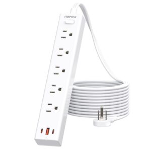 Flat Plug Power Strip, 10 Ft Ultra Thin Flat Extension Cord, Surge Protector with 5 Outlets & 3 USB Ports (2 USB C), 1700 Joules, Wall Mount, Desktop Charging Station for Home...