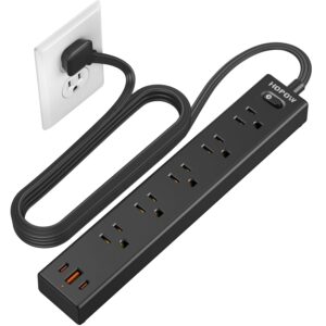 Flat Plug Power Strip, 6 Ft Ultra Thin Extension Cord, Surge Protector with 5 Outlets & 3 USB Ports (2 USB C), 1700 Joules, Wall Mount, Desktop Charging Station for Home Office...