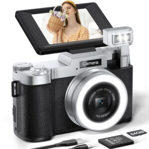 FLATIC Digital Camera, 4K 64MP Cameras for Photography with 64GB Card, 18X Zoom Autofoucs Vlogging Camera for YouTube with 180ยฐ Flip Screen, Compact Vlog Travel Camera Kit for...