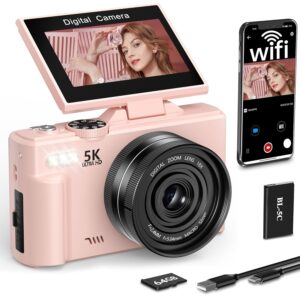FLATIC Digital Camera, 5K 75MP Cameras for Photography with WiFi & 64GB TF Card, Autofoucs Vlogging Camera for YouTube with 180ยฐ Flip Screen, Compact Vlog Travel Camera Kit for...