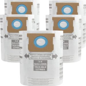 for Shop Vac Bags 5-8 Gallon, Type E 90661 9066133, Type H 90671 9067133; VF2004, VHBS VDBS High- Efficiency Disposable Vacuum Collection Filter Bags 5 Pack