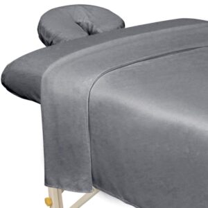 ForPro Professional Collection Premium Microfiber 3-Piece Massage Sheet Set, Cool Grey, Ultra-Light, Stain, and Wrinkle-Resistant, Includes Flat, Fitted Sheet and Massage Face...