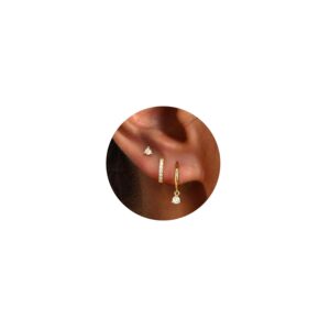 Freekiss 3 Pairs Gold Hoop Earrings Set: Dainty Stud Earrings Trendy Small 14K Gold Plated Hypoallergenic Dangle Cartilage Huggie Hoop Earrings for Women Gold Jewelry for Women...