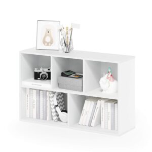 Furinno LUDER Book Shelf, 5-Cube Bookshelf, Reversible Bookcase, 9.4" x 19.5" x 31.5", for Living Room, Bedroom, Home Office, White