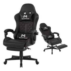 Gaming Chair, 400 lbs Adult Chair, High Back Computer Chair with Footrest and Linked Armrests, Office Video Game Chair with Lumbar Support (Black)
