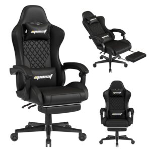 Gaming Chair,Ergonomic Computer Chairs for Adults with Footrest, PU Leather Office Chair with Adjustable Lumbar Support & Pocket Spring Cushion - Heavy Duty 400lb Capacity Gamer...