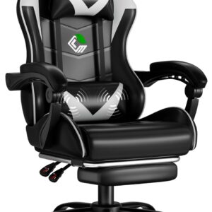 Gaming Chair with Footrest Racing Style Lumbar Support Massager Video Game Chair with Metal Legs, High Back Reclining Gamer Chair with Headrest, 360ยฐ Swivel Office Computer Desk...
