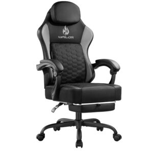 Gaming Chair with Pocket Spring Cushion, Video Game Computer Chair with Footrest for Adults, High Back Gamer Leather Chair with Headrest and Lumbar Support for Office Gaming 300LBS