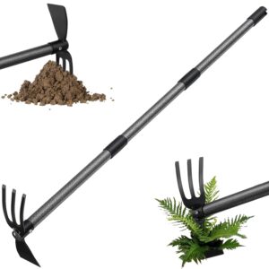 Garden Hoe Tool, 2-in-1 Heavy Duty Dual-Head Weeding Tool, 45" Adjustable Long Handle Cultivator for Weeding, Tilling, Lawn Yard Flower Bed Gardening Tool