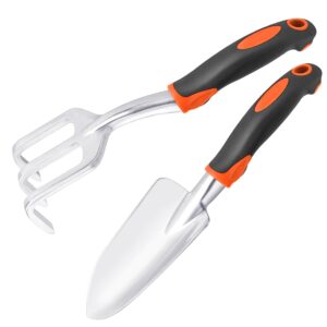 Garden Tool Set, 2 Pack Heavy Duty Gardening Tools Set Include Garden Shovel and Hand Rake Claw Tool with Ergonomic Handle, Small Gardening Hand Tools for Digging Weeding...