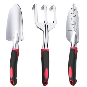 Garden Tool Set, 3 Pieces Aluminum Heavy Gardening Kit Including Hand Shovel, Transplant Shovel and Hand Rake with Soft Rubber Non-Slip Handle, Peoplewholovegardeningenjoy...