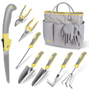 Garden Tool Set, Carsolt 10 Piece Stainless Steel Heavy Duty Gardening Tool Set for Digging Planting Pruning Gardening Kit with Durable Bag Gloves Gift Box Ideal Garden Gifts...