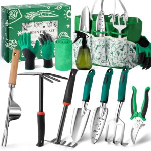 Garden Tool Set for Women, 12pcs Heavy Duty Gardening Tools, Cute Gardening Supplies Gifts for Women Mom, Garden Hand Tools with Fashion Organizer Handbag, Garden Tools for...