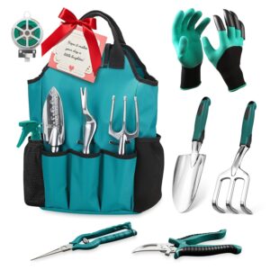 Garden Tool Set, Gardening Gifts for Women, Men, Mom, Dad, 11-Piece Heavy-Duty Aluminum Hand Tools Set with Tote Bag, Ergonomic Handles, Rust-Proof Starter Garden Kits,...