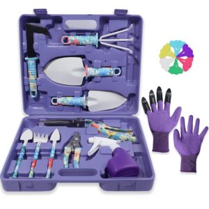 Garden Tool Set, Stainless Steel Heavy Duty Gardening Tools 30 PCS w/Floral Print, Trowel Rake Weeder Pruner Shears Sprayer Digging Claw Gloves, Ideal Gardening Set for Women