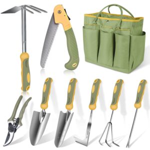 Garden Tool Set, WisaKey 9 Piece Stainless Steel Heavy Duty Gardening Hand Tools with Handle, Durable Garden Tool Bag, Gardening Gifts for Women and Men White Elephant Gifts