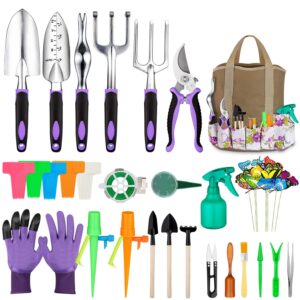 Garden Tools Set 83 Piece, Succulent Tools Set Included, Heavy Duty Aluminum Gardening Tools for Gardening, Non-Slip Ergonomic Handle, Durable Storage Tote Bag, Gifts for Men Women