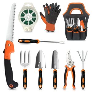 Gardening Tools,10PCS Stainless Steel Heavy Duty Garden Tool Set,Non-Slip Ergonomic Handle and Outdoor Garden Shovel with Storage Gardening Kit,Garden Gifts for Women and Men