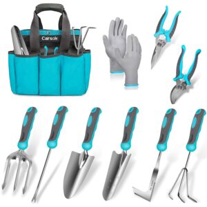 Gardening Tools, Carsolt 10 Piece Heavy Duty Stainless Steel Garden Tools Set with Ergonomic Rubber Handle. Variety of Gardening Hand Tools with Gift Box Ideal Garden Gifts for...