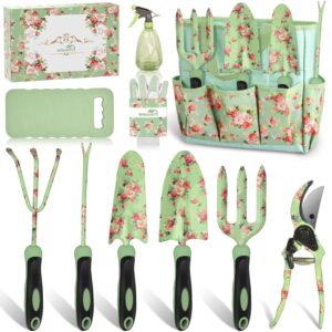 Gardening Tools, WisaKey 10 Piece Heavy Duty Garden Tools Set with Handle, Durable Fashion Garden Organizer Handbag, Ideal Gardening Gifts for Women