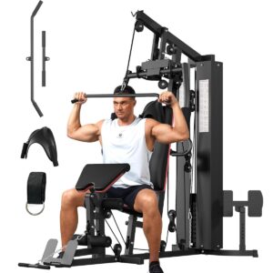 GarveeLife Home Gym Equipment Machine, Full Body Workout Machine with 150LBS Weight Stack, Multifunctional All in One Exercise Station with Preacher Curl Pad, Leg Developer for...