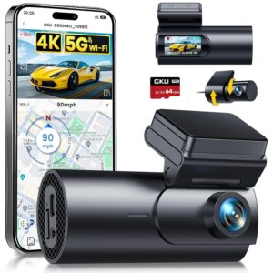 GKU Dash Cam Front and Rear Camera,4K+1080P, 5.8GHz WiFi & GPS Dash Camera for Cars,with 64G SDcard,1.47" Display Dashcam, 24HParking Mode,App Control,Super Night...