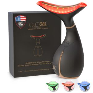 GLO24K Red Light Face & Neck Beauty Device โ 3-in-1 Facial Massager Tool with LED & Vibration for Skin Revitalization and Neck Firming