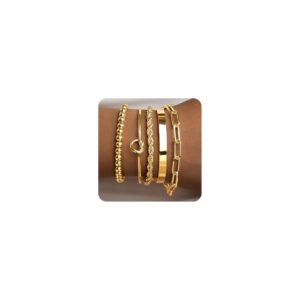 Gold Bracelets for Women Non Tarnish, 14K Gold Plated Chunky Cuff Bracelet Gold Bangles Bracelet for Women Trendy Tie Knot Cuban Rope Paperclip Beaded Bracelet Stack Jewelry Gifts