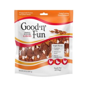 Good โnโ Fun Triple Flavor Kabobs Chews for All Dogs, 24 Ounces, Treat Your Dog to Chews Made from Beef Hide, Real Chicken, Pork Hide, Duck and Chicken Liver
