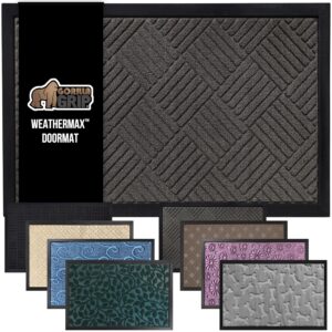 GORILLA GRIP 100% Waterproof All-Season WeatherMax Doormat US Designed Natural Rubber, Stain and Fade Resistant, Low Profile Indoor Outdoor Door Mats, Easy Clean Patio Mat,...