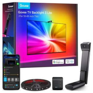 Govee TV Backlight 3 Lite with Fish-Eye Correction Function Sync to 55-65 Inch TVs, 11.8ft RGBICW Wi-Fi LED Strip Lights with Camera, 4 Colors in 1 Lamp Bead, Voice and APP...
