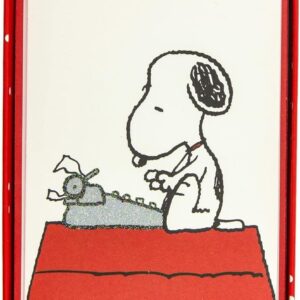 Graphique Peanuts Typewriter Boxed Notecards, 16 Snoopy at Typewriter Cards Embellished with Glitter, with Matching Envelopes and Storage Box, 3.25" x 4.75"